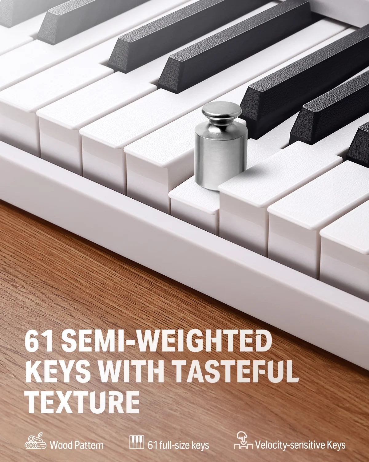 61-Key Folding Bluetooth Keyboard Piano for Beginners, Portable Piano Keyboard with Music Rest, Bag, Pedal, and App - White