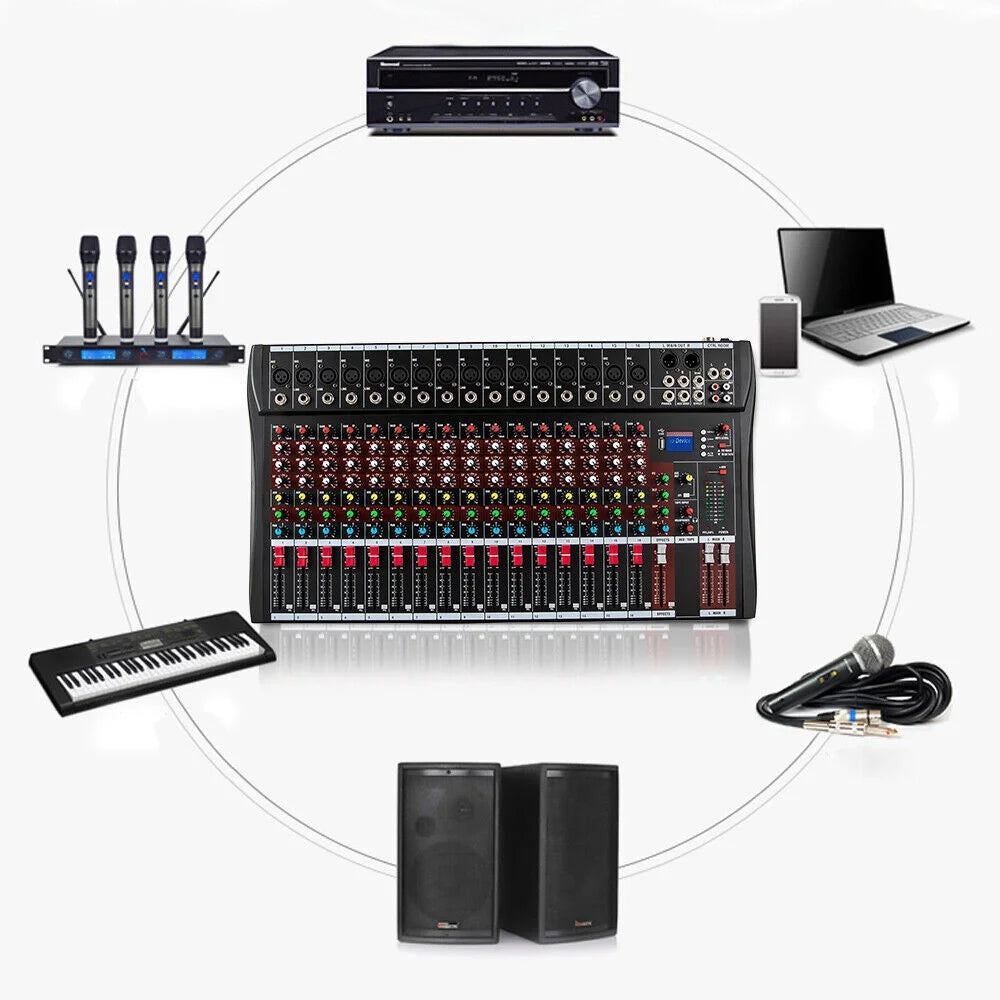 Professional 16 Channel Sound Mixing Console Board USB DJ Wireless Bluetooth Audio Mixer