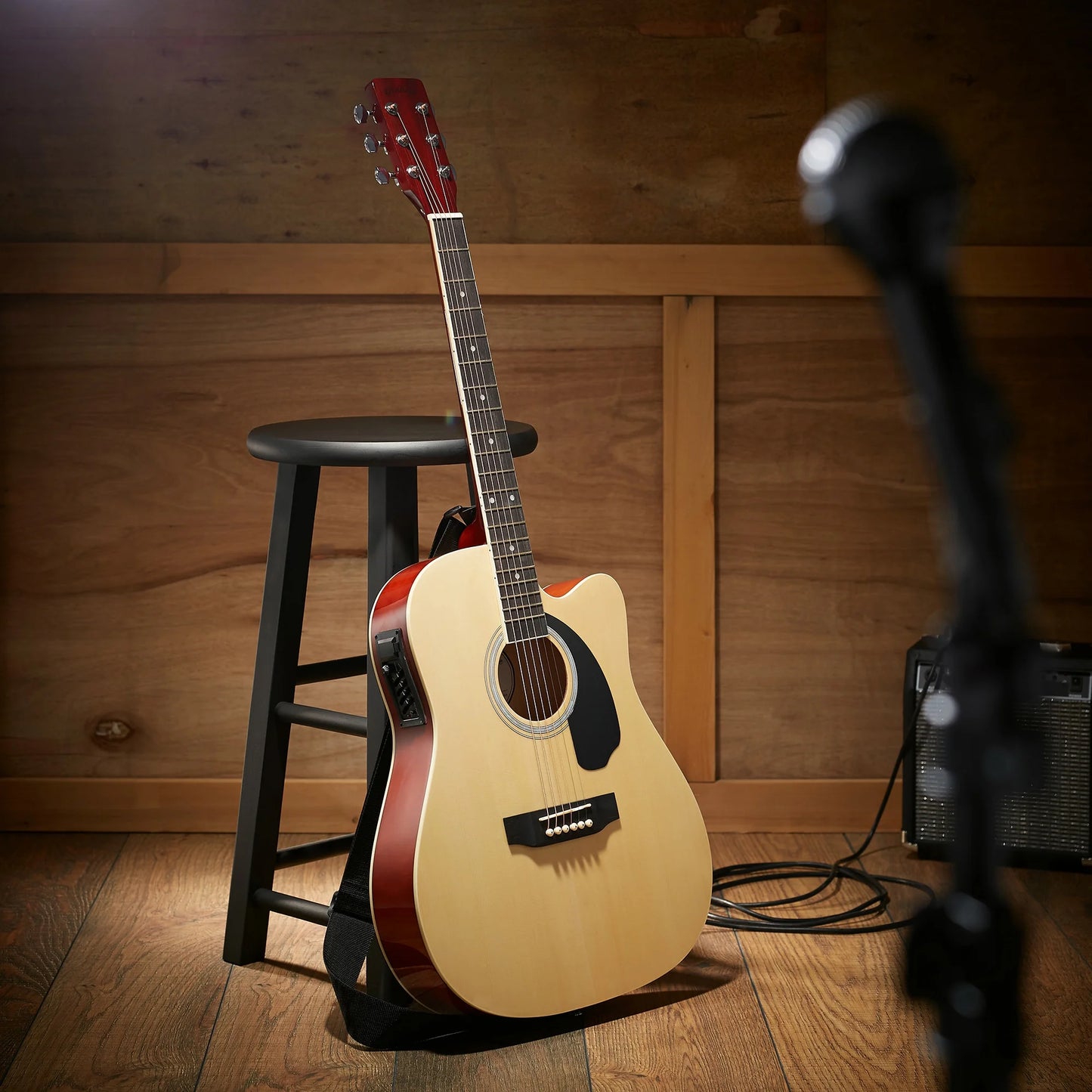 Full-Size Cutaway Thinline Acoustic Electric Guitar Package, Natural