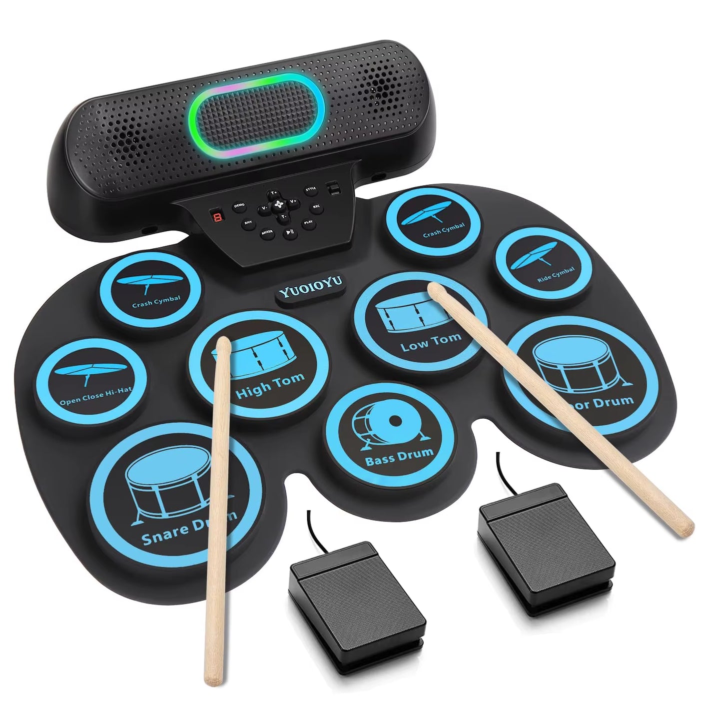Electronic Drum Set for Kids Adults,9 Pads Portable MIDI Roll-Up Drum Kit with Dual Speakers/Headset Jack/Drumsticks/Foot Pedals