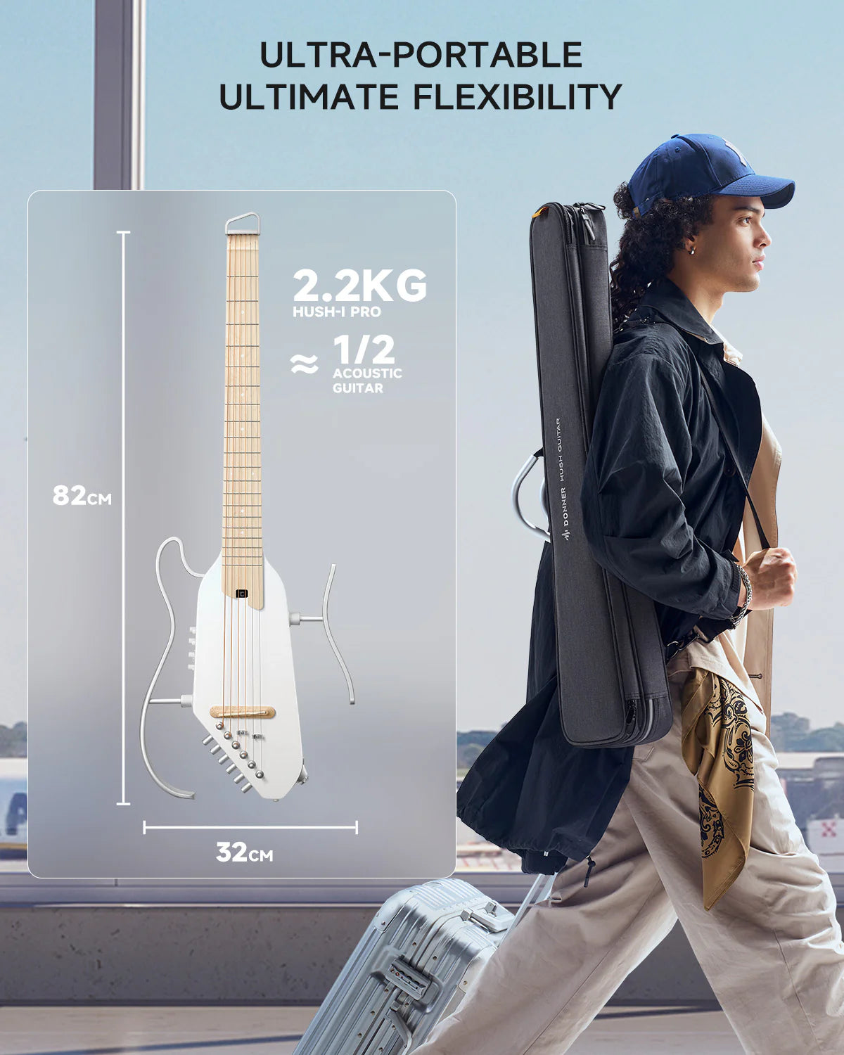 HUSH™ I PRO Acoustic-Electric Travel Guitar Kit with Sound Effects