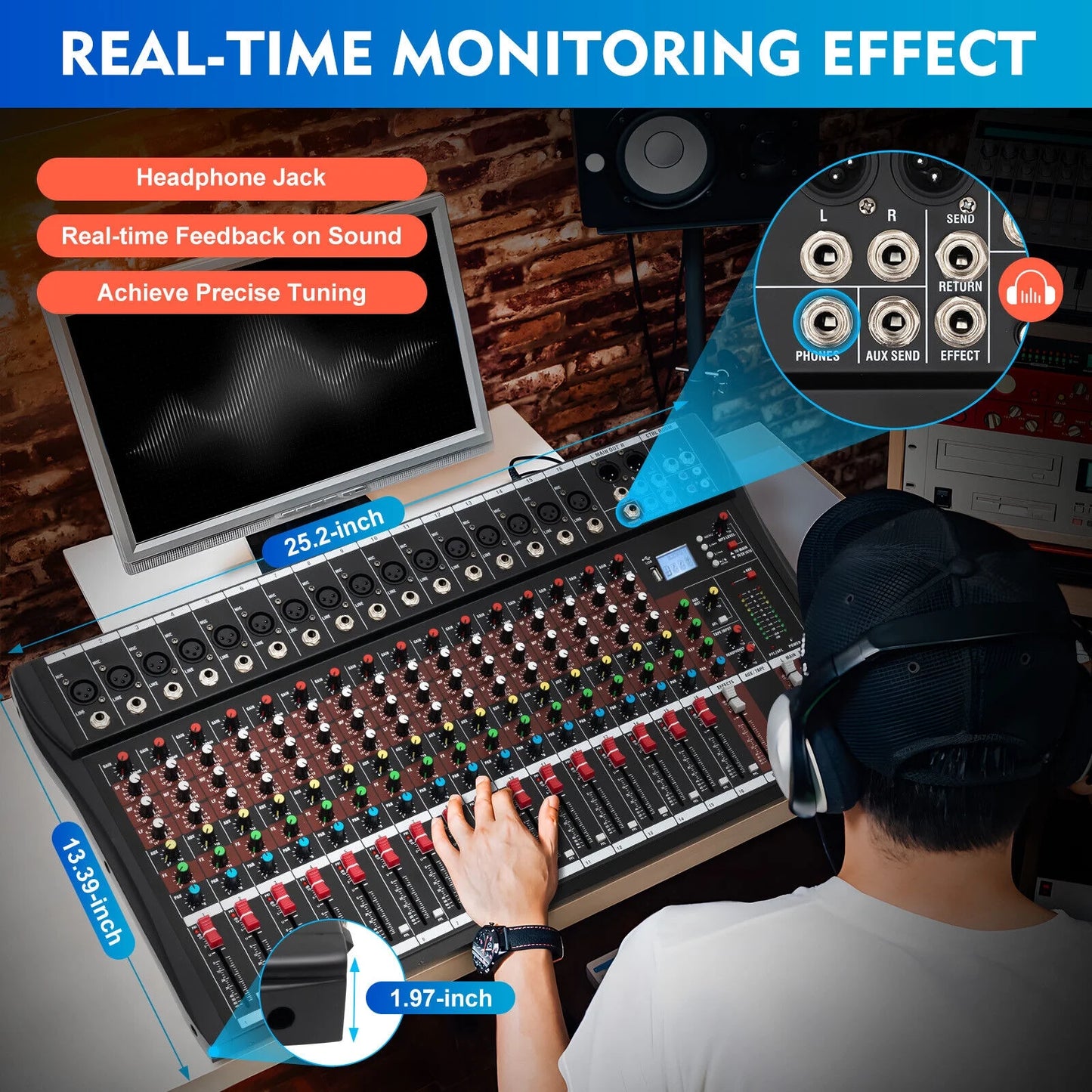 Professional 16 Channel Sound Mixing Console Board USB DJ Wireless Bluetooth Audio Mixer