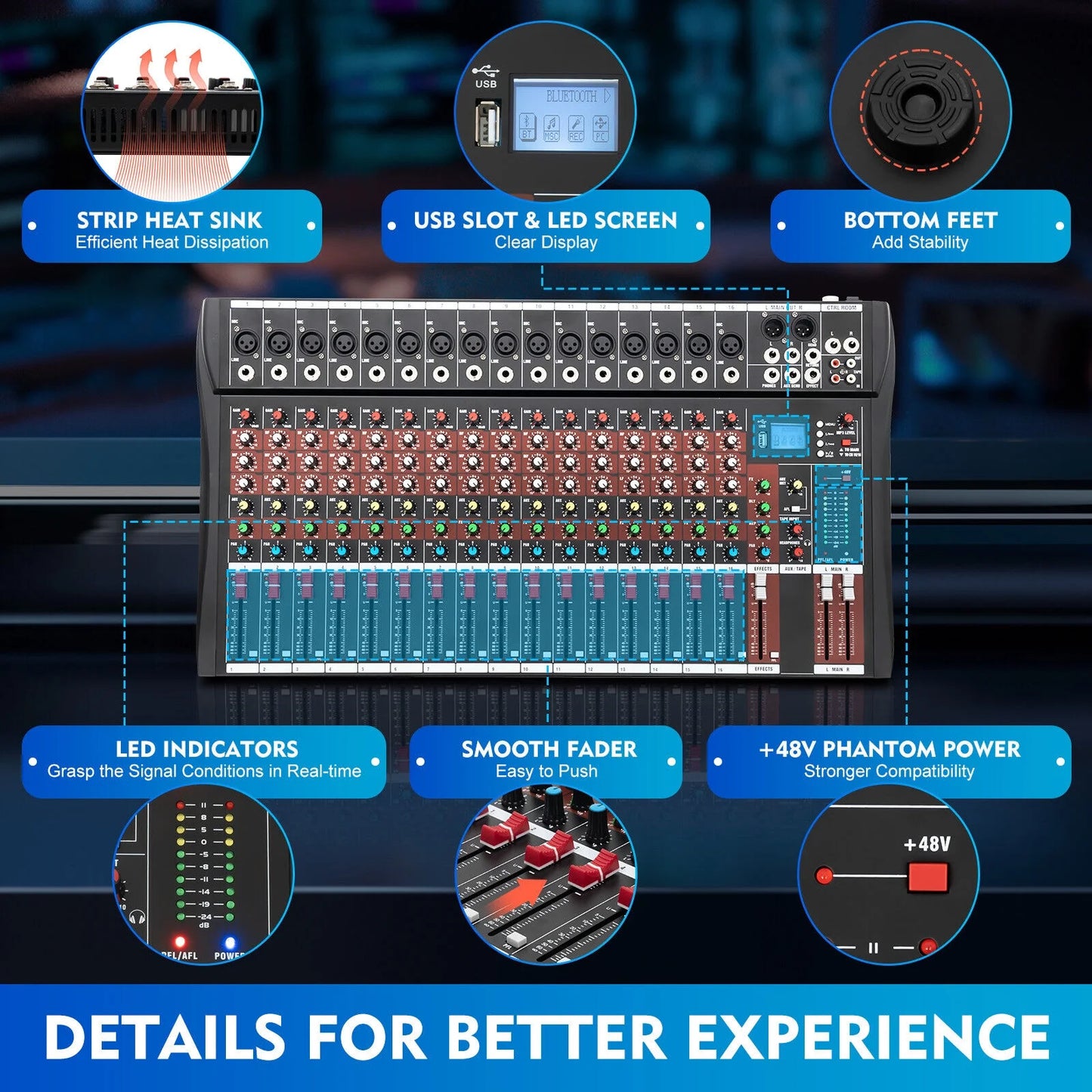 Professional 16 Channel Sound Mixing Console Board USB DJ Wireless Bluetooth Audio Mixer