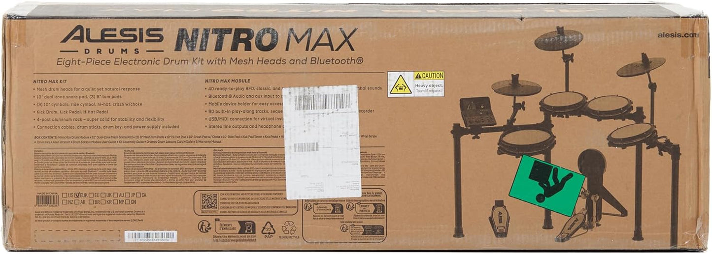 Alesis Nitro Max Electric Drum Kit – Mesh Pads, USB MIDI, 440+ Sounds, Bluetooth