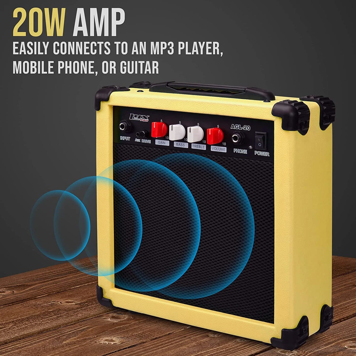 Electric Guitar 39 Inch Beginner Kit W/ 20W Amp, Accessories - Retro Yellow
