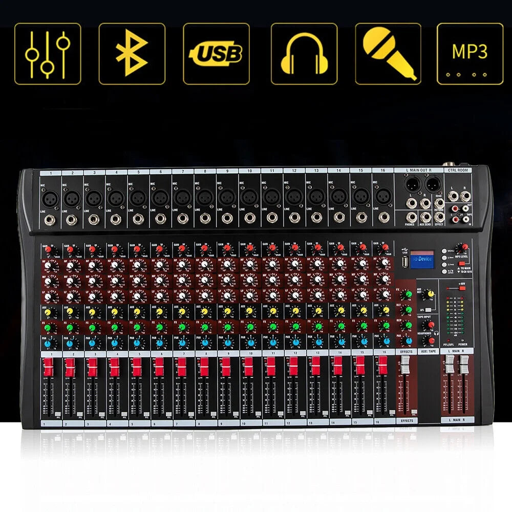 Professional 16 Channel Sound Mixing Console Board USB DJ Wireless Bluetooth Audio Mixer