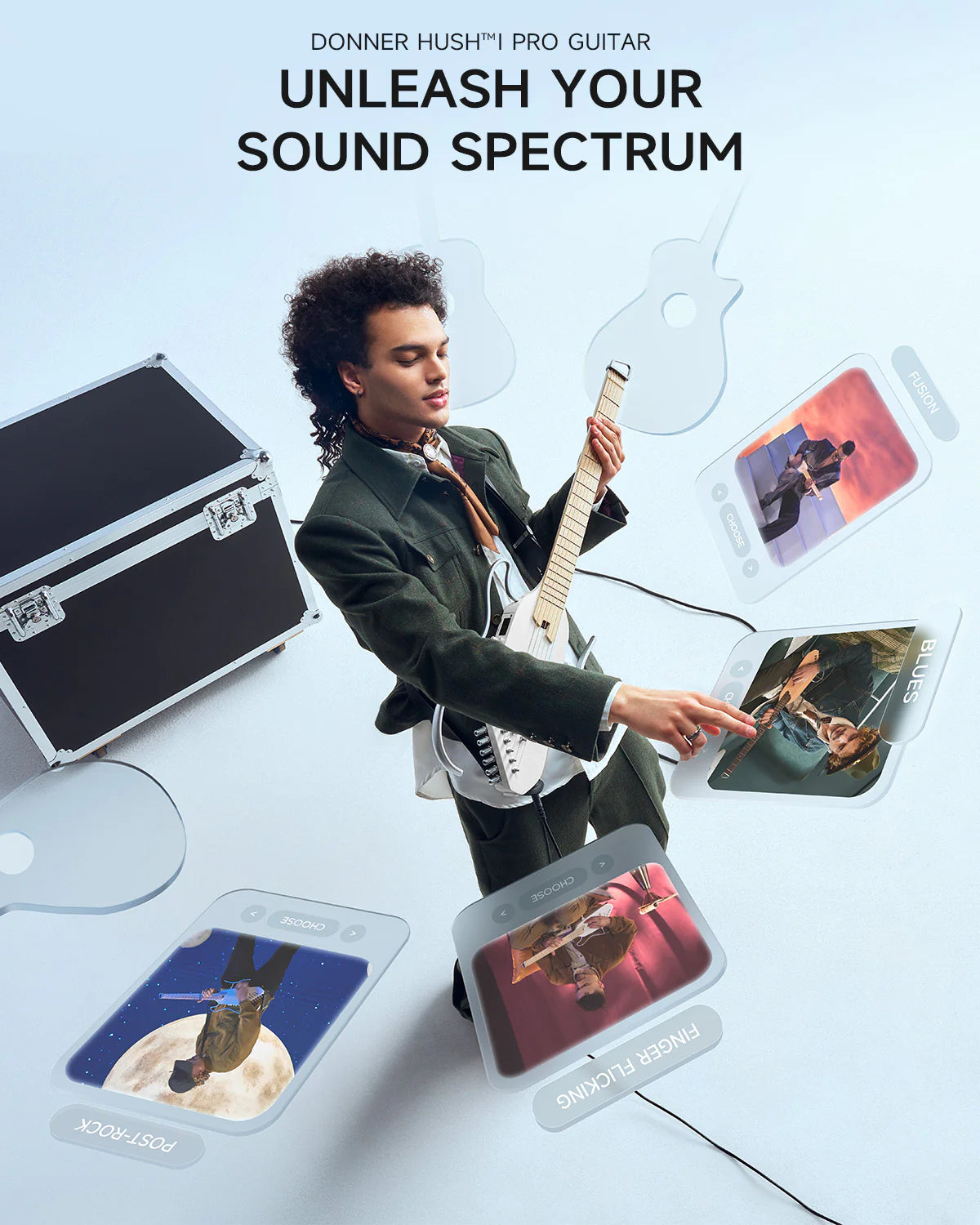 HUSH™ I PRO Acoustic-Electric Travel Guitar Kit with Sound Effects