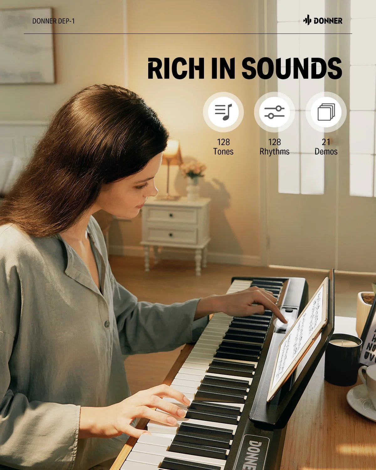 Piano Keyboard 88 Keys, Velocity-Sensitive Digital Keyboard Piano for Beginner, Portable Electric Piano with Stand, Sustain Pedal, Black, DEP-1