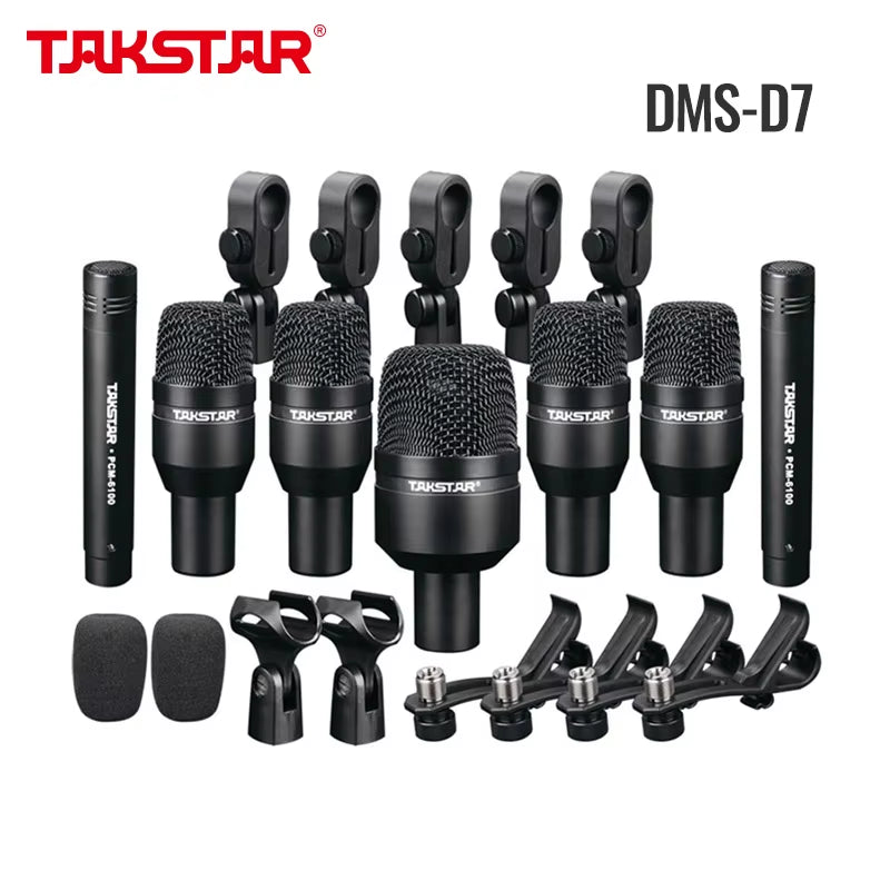 DMS-D7 Professional 7Pcs Drum Kit Bass Microphone Instrument Microphone Mic for Bass Amp Tom Snare with Carrying Case
