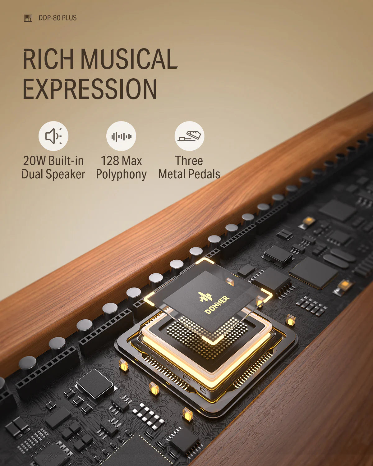 DDP-80 plus 88 Key Weighted Wooden Upright Digital Piano with Semi-Open Cover