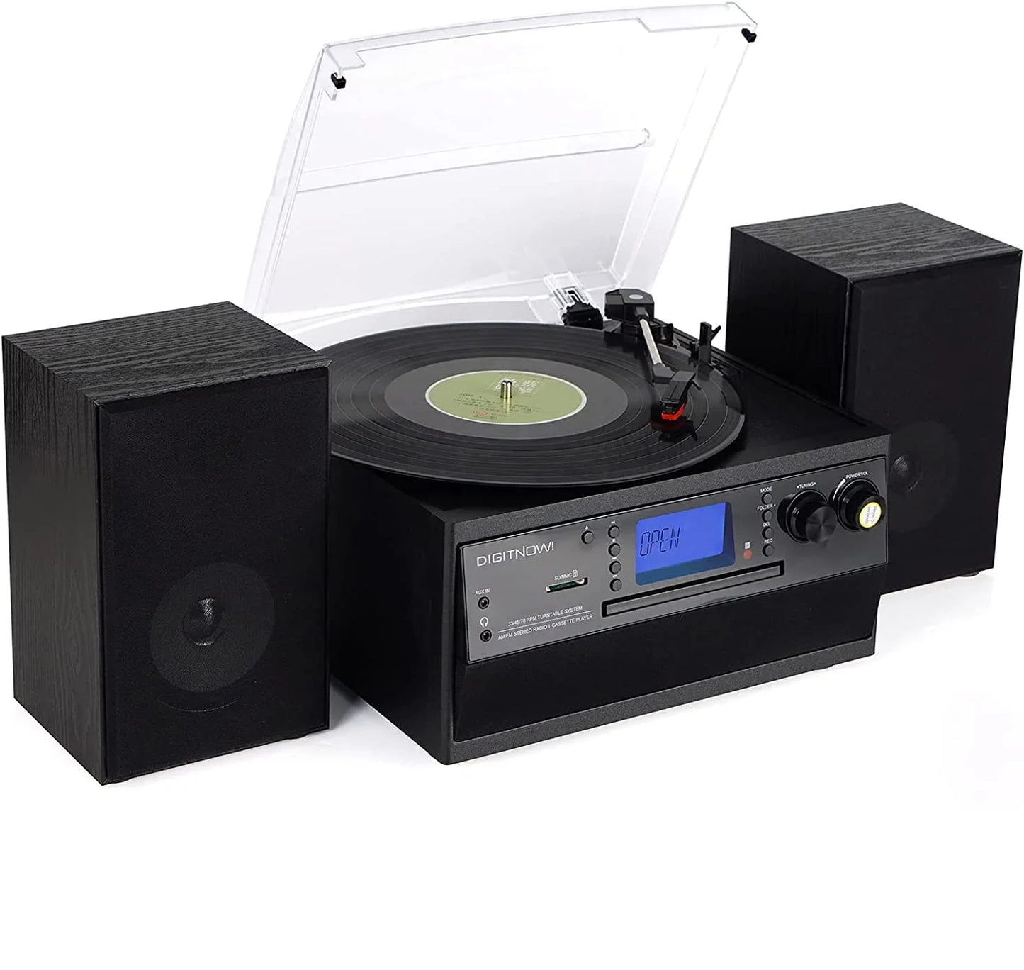Record Player Bluetooth Turntable with Stereo Speaker, CD Player, Cassette, Radio, Aux in and SD Encoding, Remote Control, Audio Music Player Built in Amplifier