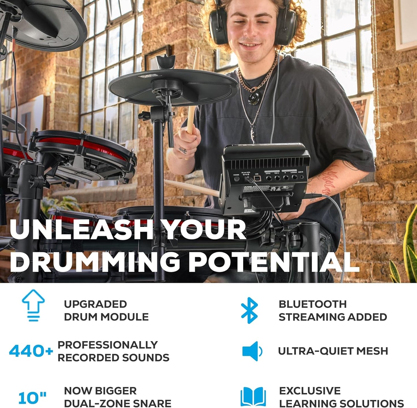 Alesis Nitro Max Electric Drum Kit – Mesh Pads, USB MIDI, 440+ Sounds, Bluetooth