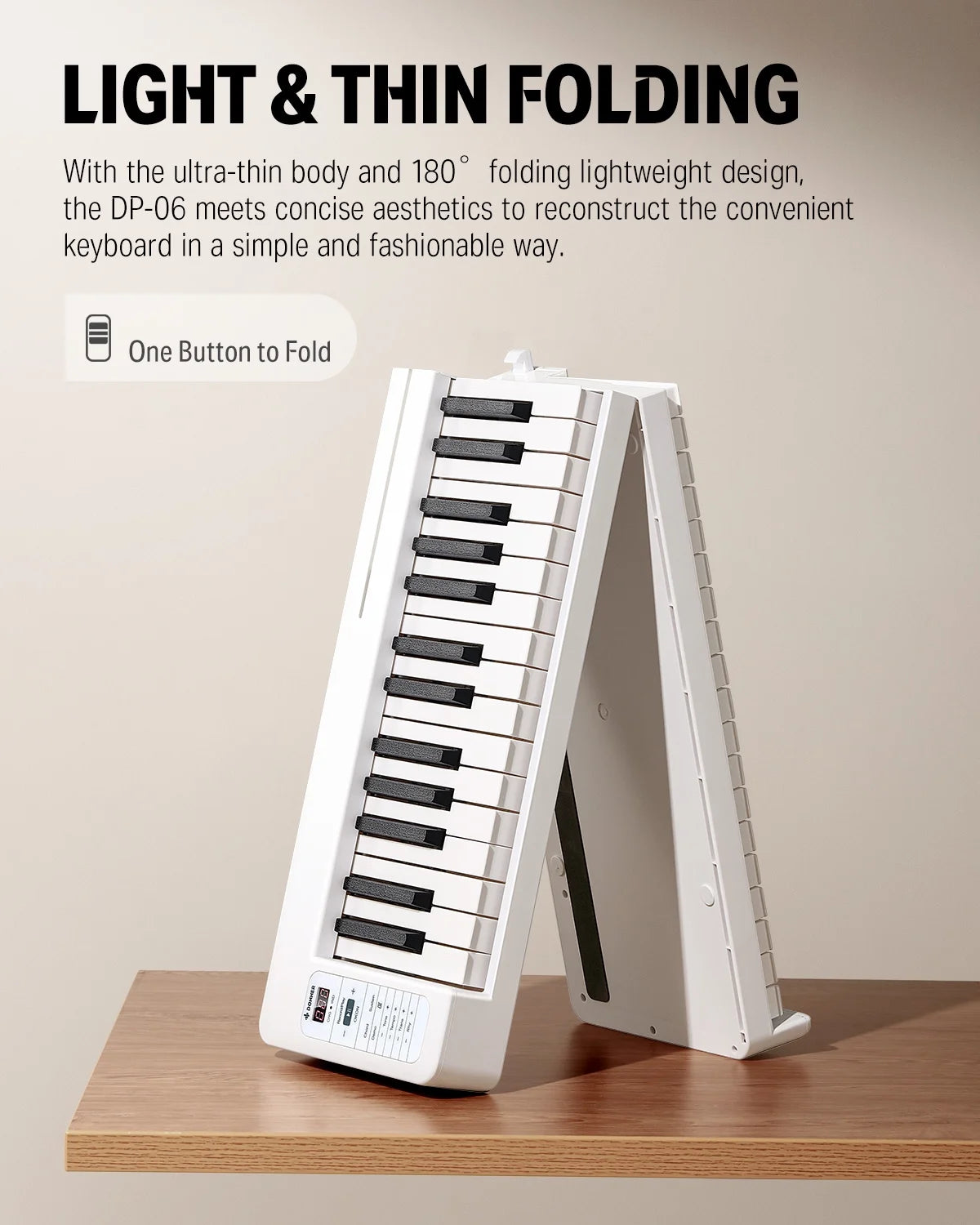 61-Key Folding Bluetooth Keyboard Piano for Beginners, Portable Piano Keyboard with Music Rest, Bag, Pedal, and App - White