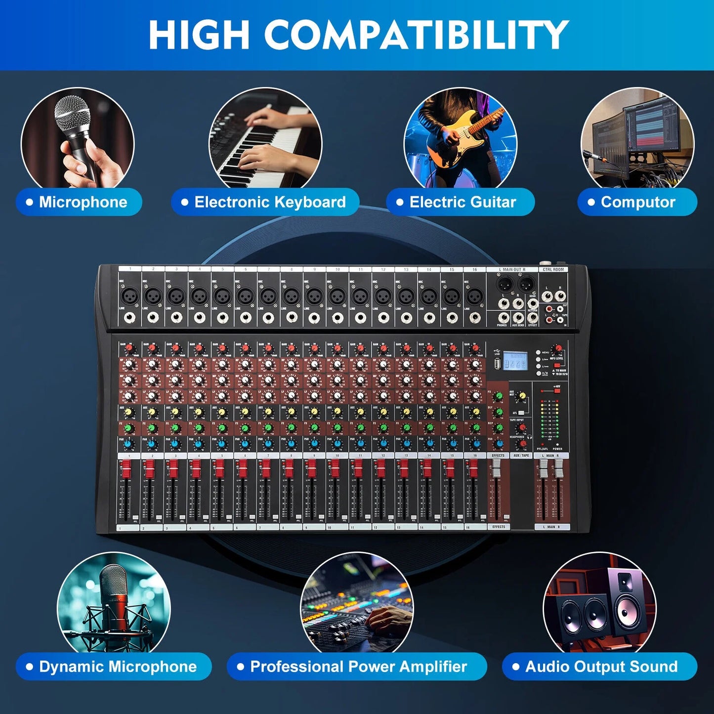 Professional 16 Channel Sound Mixing Console Board USB DJ Wireless Bluetooth Audio Mixer
