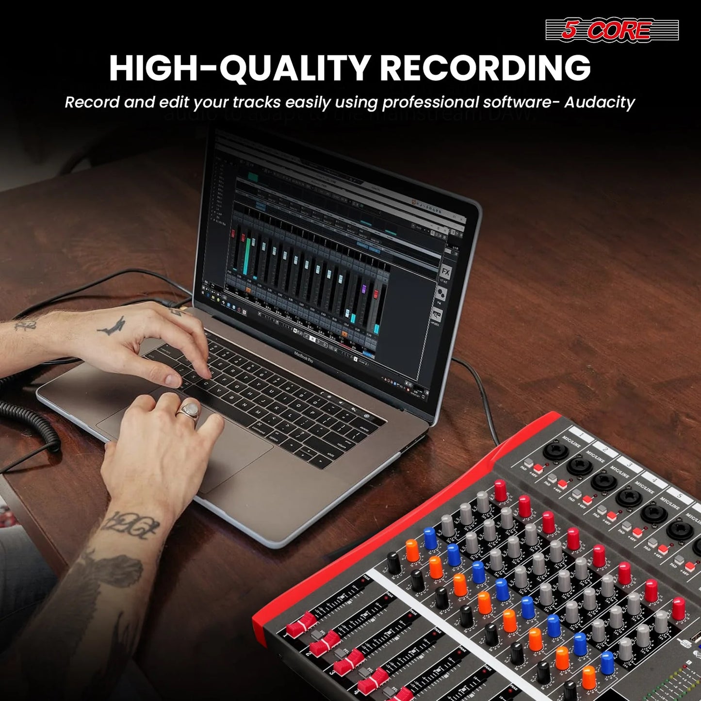 Audio Mixer 12 Channel DJ Equipment with Bluetooth USB Sound Board Console