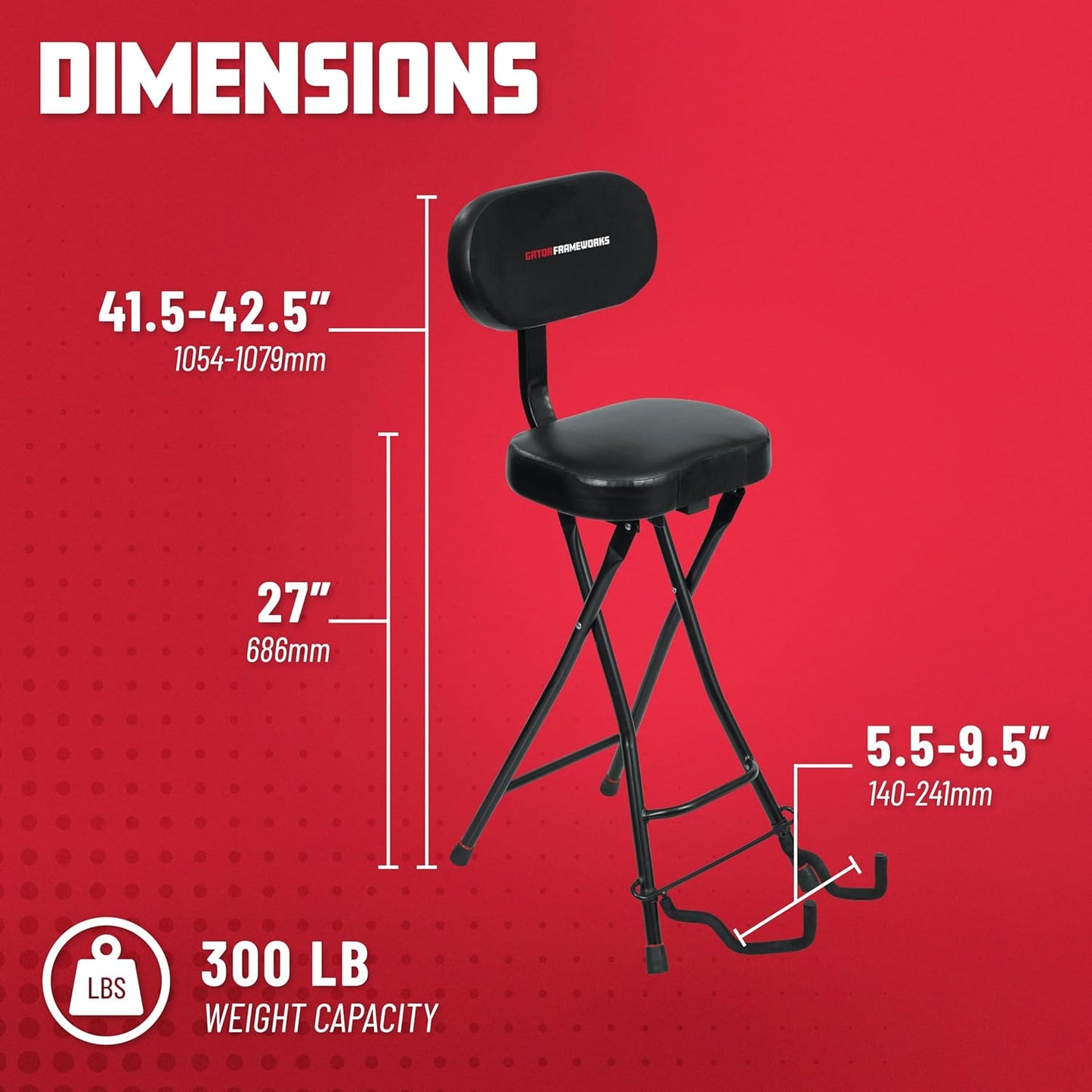 Guitar Seating with Padded Cushion; Ergonomic Backrest and Fold Out with Stand; Holds Both Acoustic and Electric Guitars (GFW-GTR-SEAT)