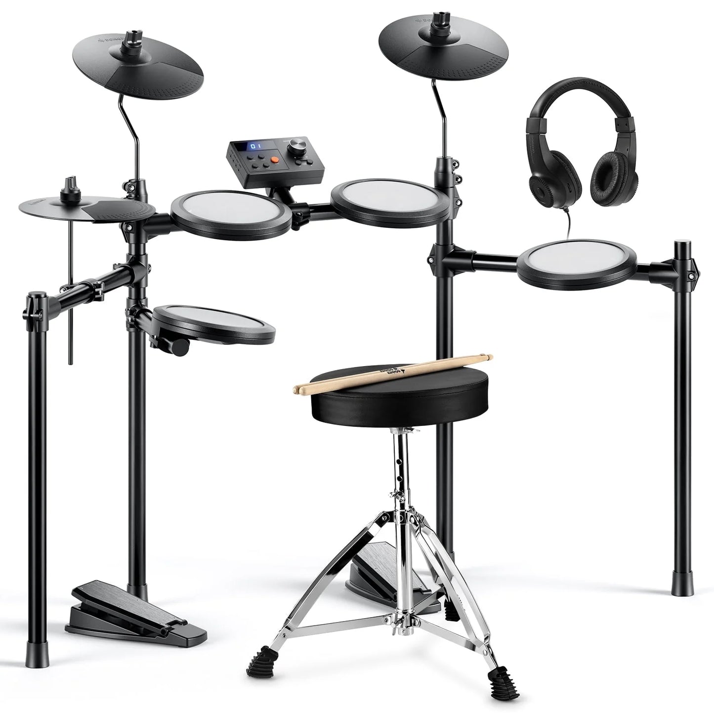 Electric Drum Set for Kids, 150+ Sounds, 15 Drums Kit, 10 Demo Songs, 4 Quiet Mesh Pad Kits for Beginner, DED-70
