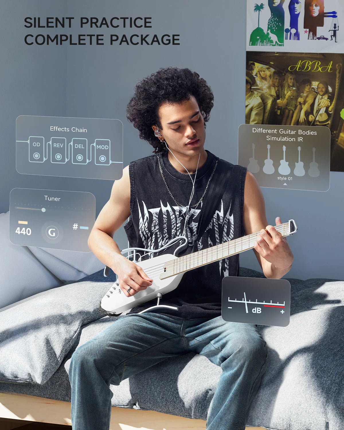 HUSH™ I PRO Acoustic-Electric Travel Guitar Kit with Sound Effects