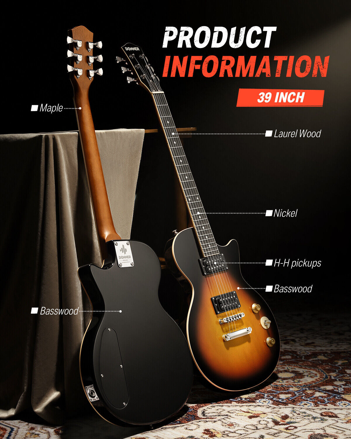 ๐ธ Donner DLP-124 Electric Guitar Classic Humbucker H-H Pickups with Gig Bag