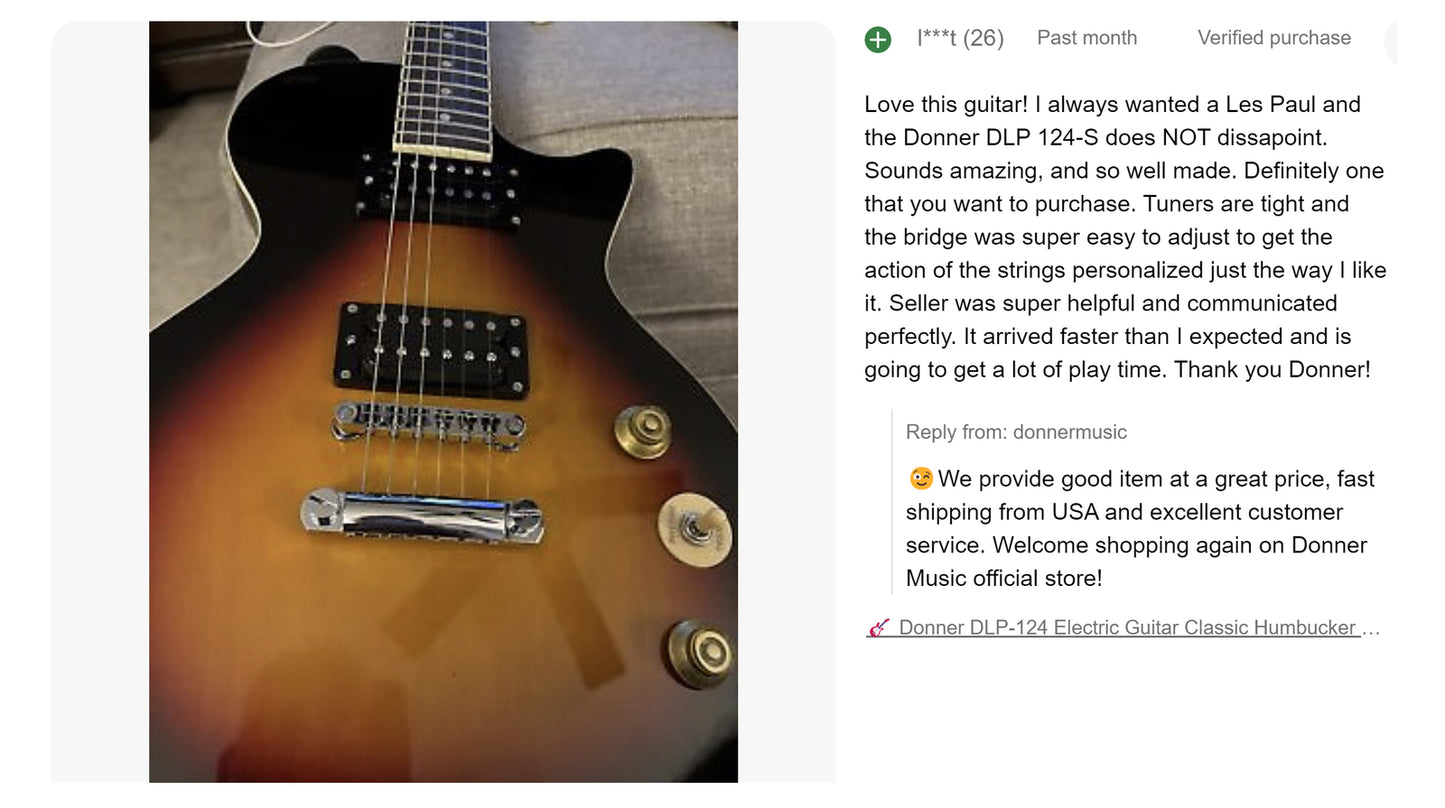 ๐ธ Donner DLP-124 Electric Guitar Classic Humbucker H-H Pickups with Gig Bag