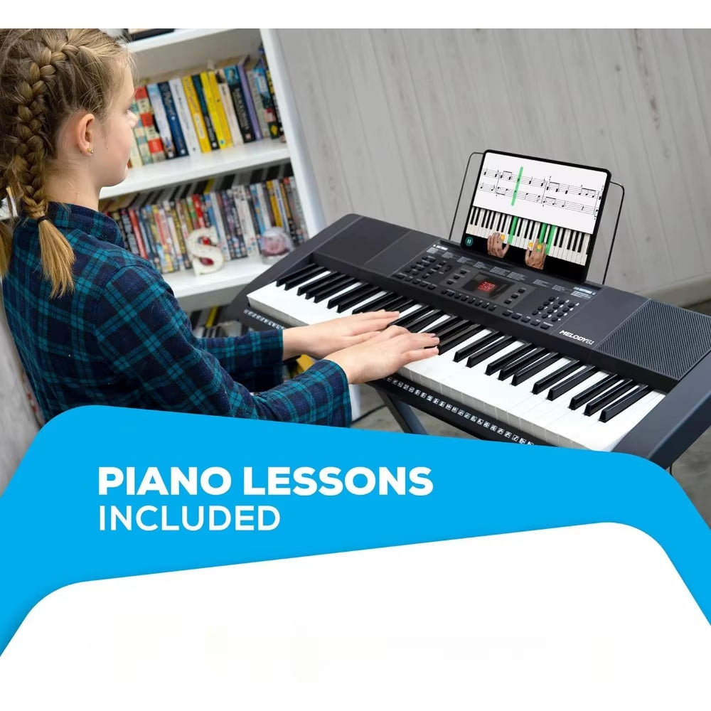 61 Key Keyboard Piano for Beginners with Speakers, Stand, Bench, Headphones, Microphone, Sheet Music Stand, 300 Sounds