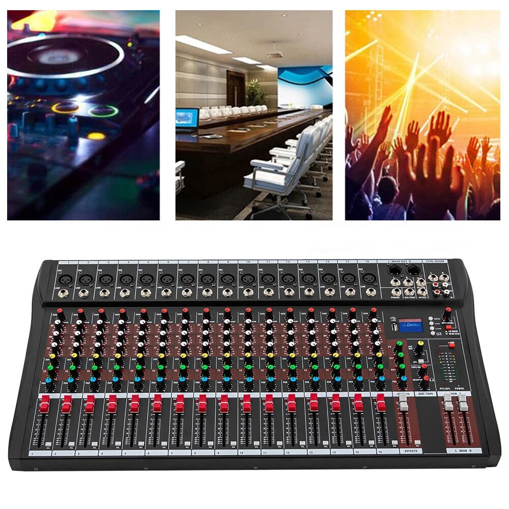 Professional 16 Channel Sound Mixing Console Board USB DJ Wireless Bluetooth Audio Mixer