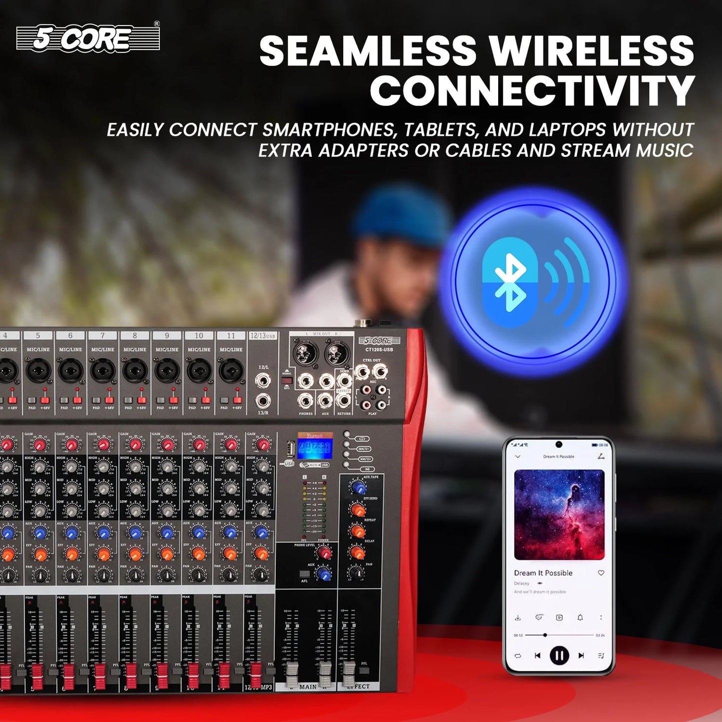 Audio Mixer 12 Channel DJ Equipment with Bluetooth USB Sound Board Console