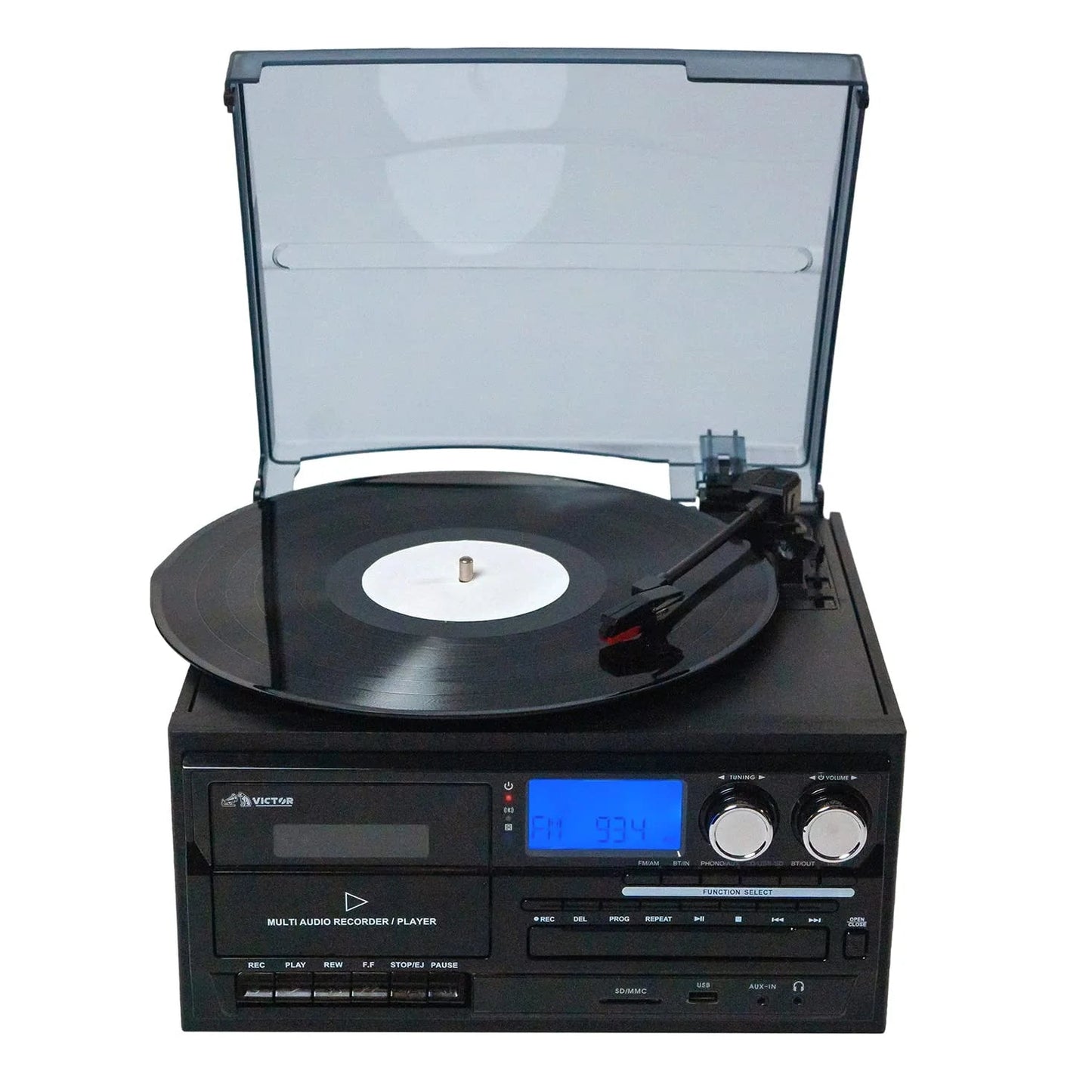 Cosmopolitan 8-In-1 Turntable Center W/Built-In Speakers, Black (VWRP-4200-BK)
