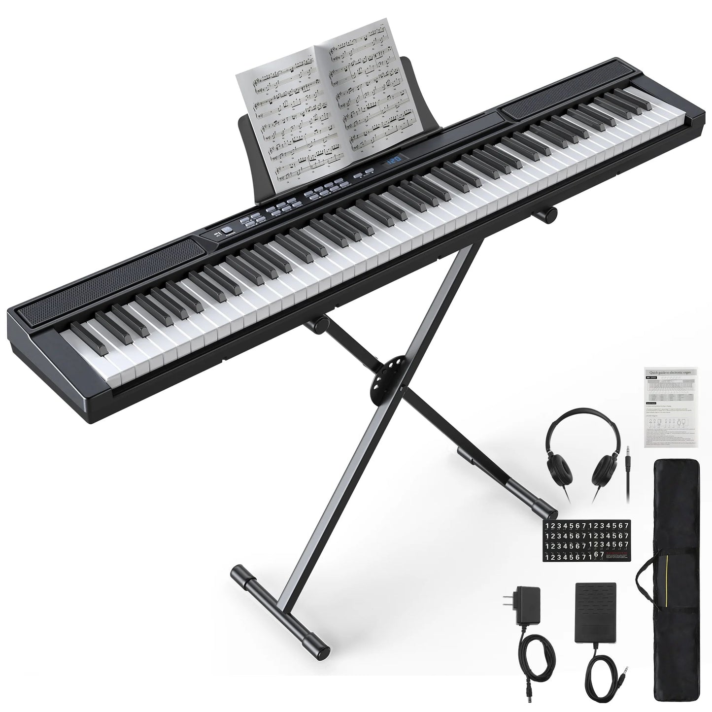88 Key Digital Piano Keyboard with Stand Full-Size Semi-Weighted Electric Piano with Sustain Pedal, Music Rest, Black