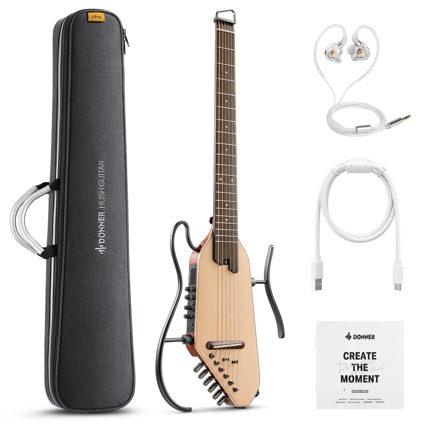 HUSH™ I PRO Acoustic-Electric Travel Guitar Kit with Sound Effects