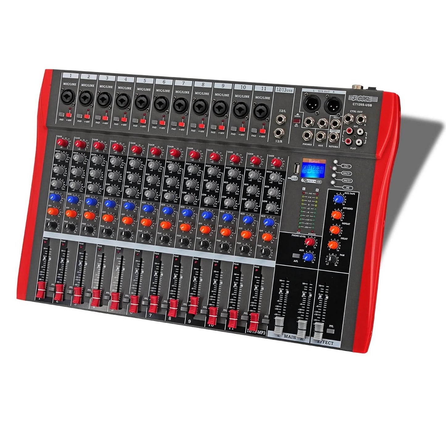 Audio Mixer 12 Channel DJ Equipment with Bluetooth USB Sound Board Console