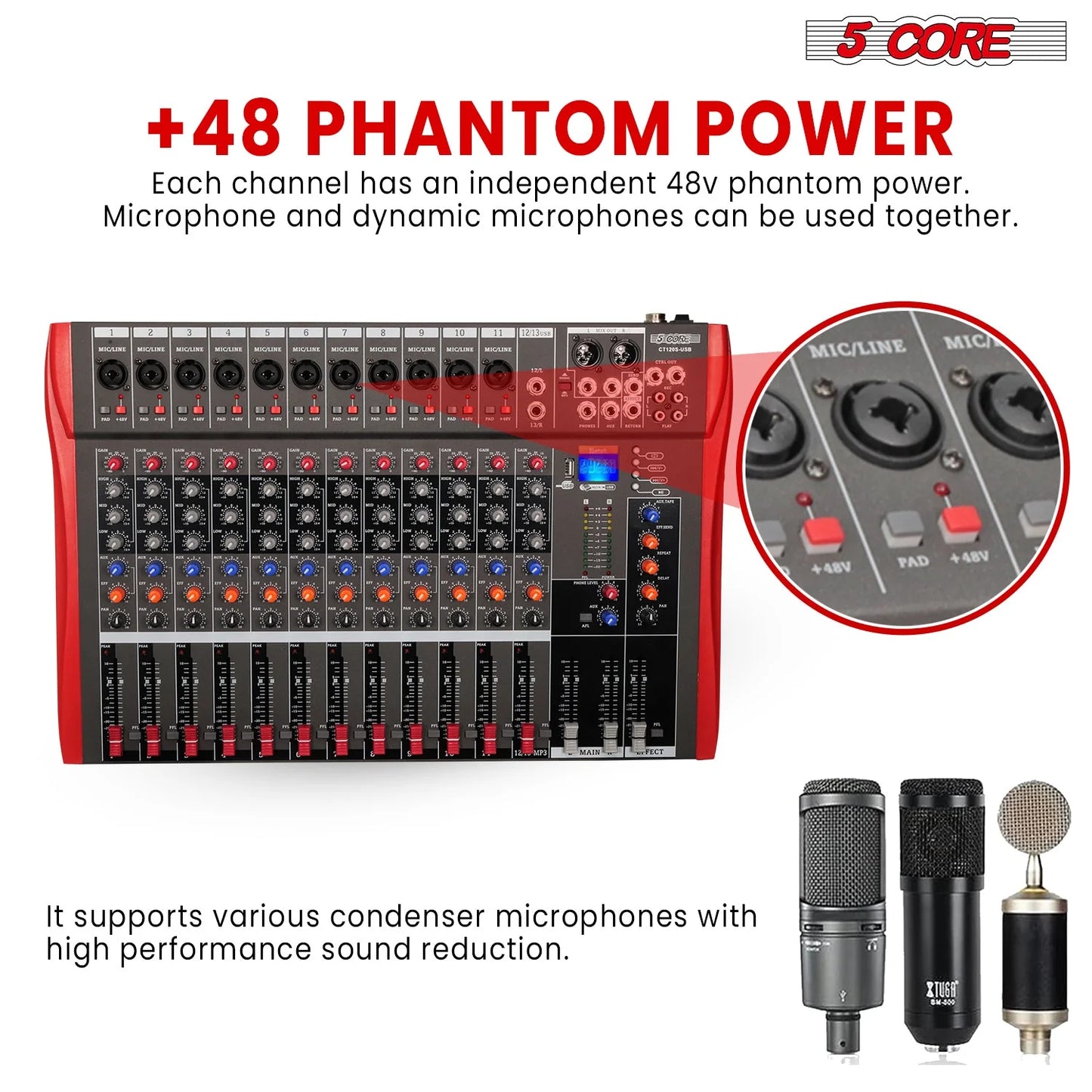 Audio Mixer 12 Channel DJ Equipment with Bluetooth USB Sound Board Console