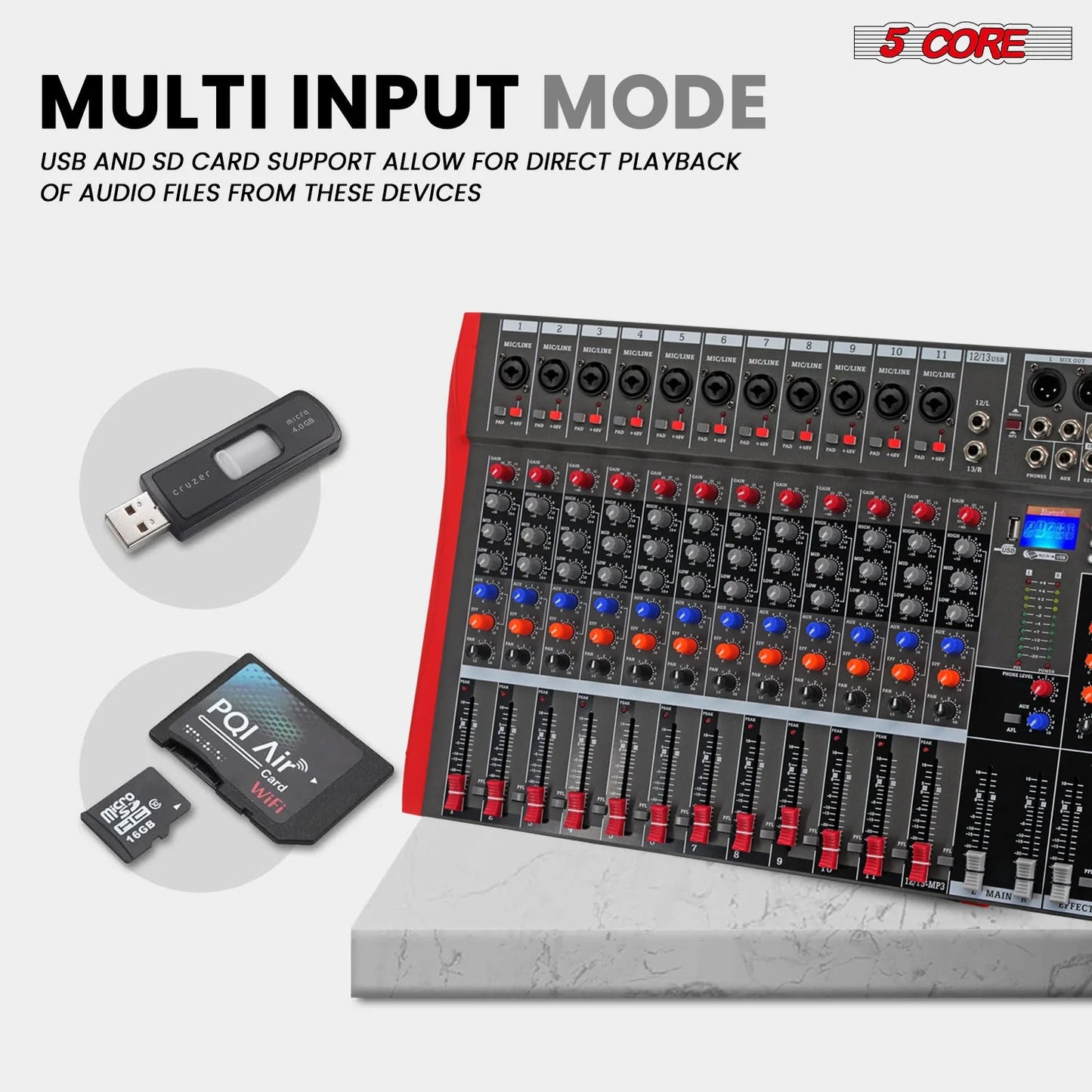 Audio Mixer 12 Channel DJ Equipment with Bluetooth USB Sound Board Console