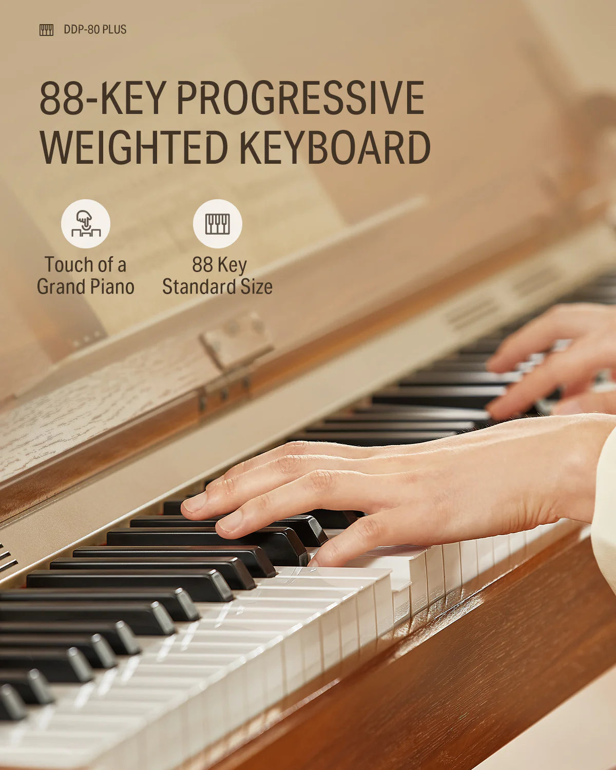 DDP-80 plus 88 Key Weighted Wooden Upright Digital Piano with Semi-Open Cover