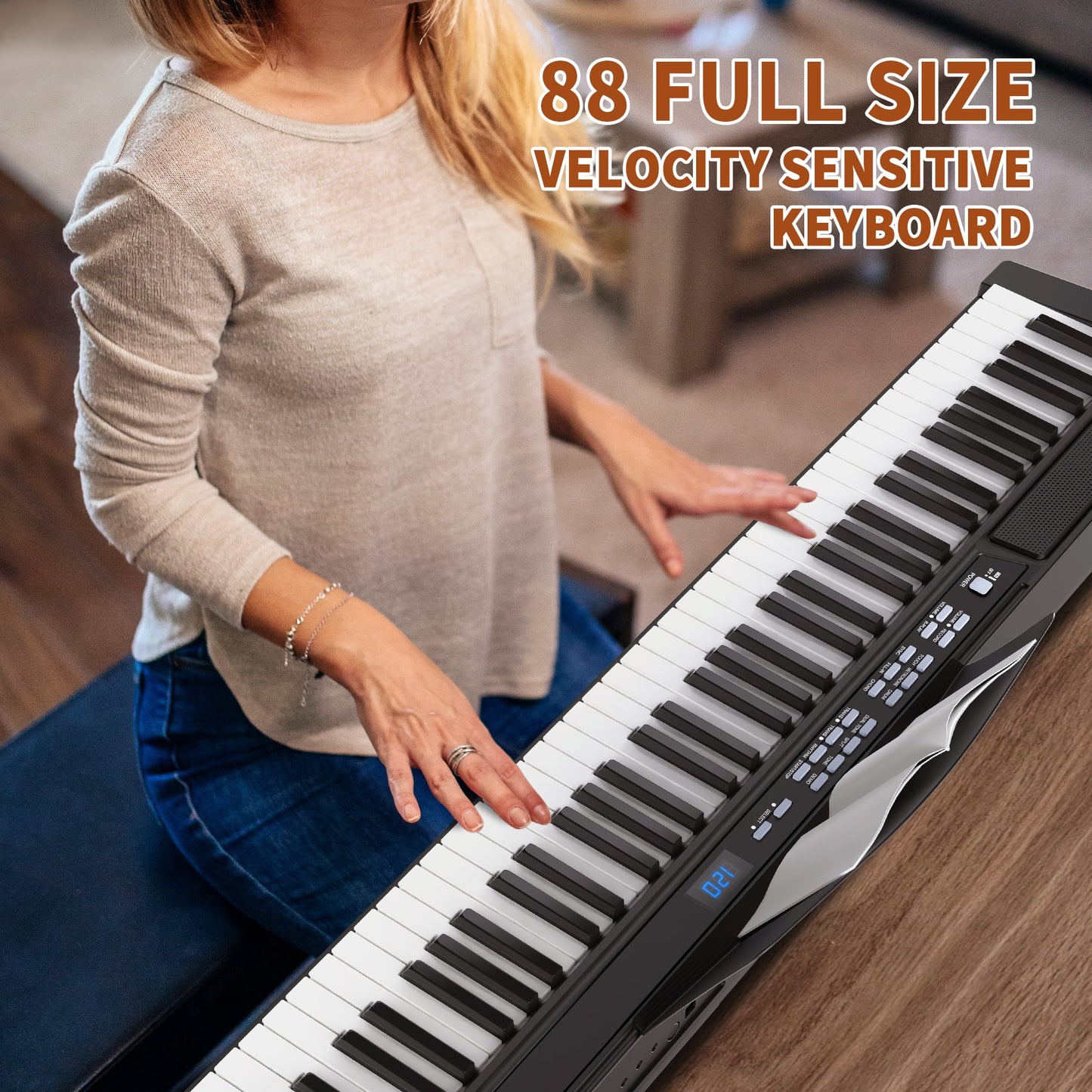 88 Key Digital Piano Keyboard with Stand Full-Size Semi-Weighted Electric Piano with Sustain Pedal, Music Rest, Black