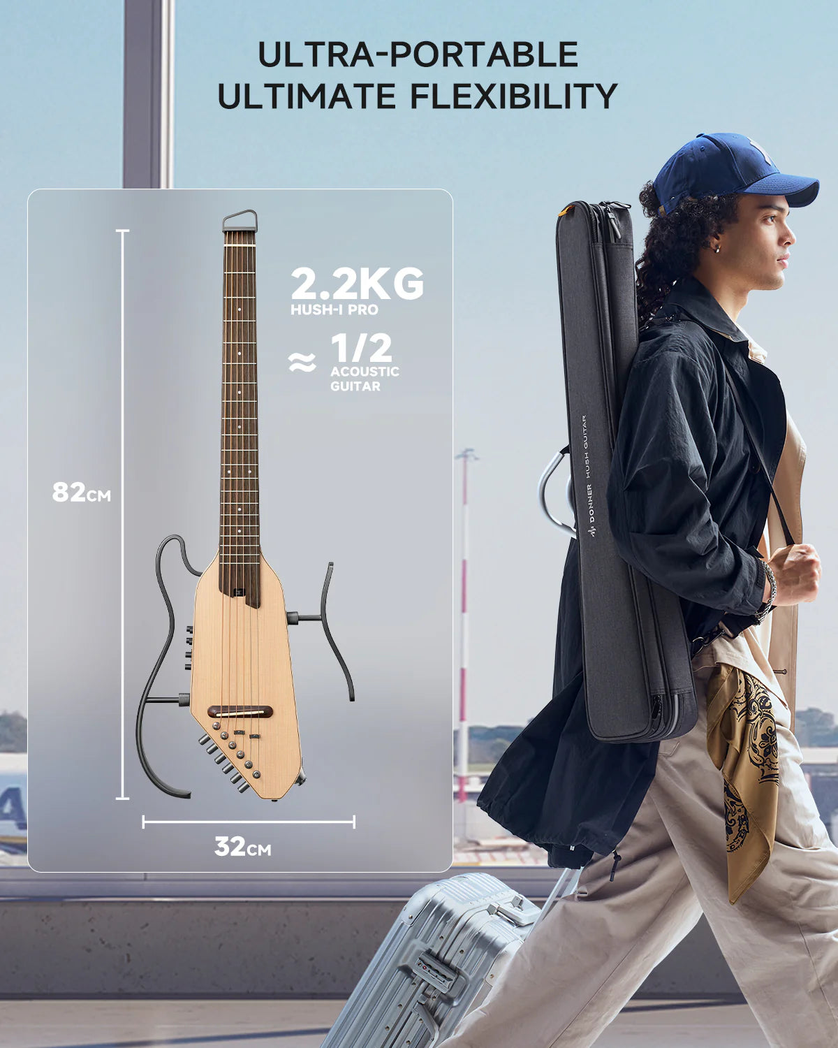 HUSH™ I PRO Acoustic-Electric Travel Guitar Kit with Sound Effects