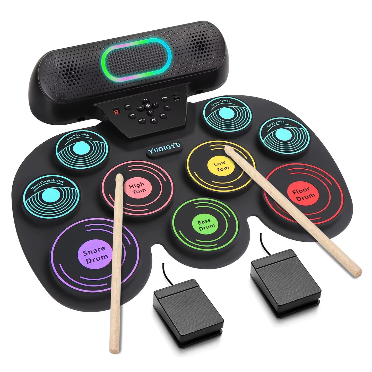 Electronic Drum Set for Kids Adults,9 Pads Portable MIDI Roll-Up Drum Kit with Dual Speakers/Headset Jack/Drumsticks/Foot Pedals