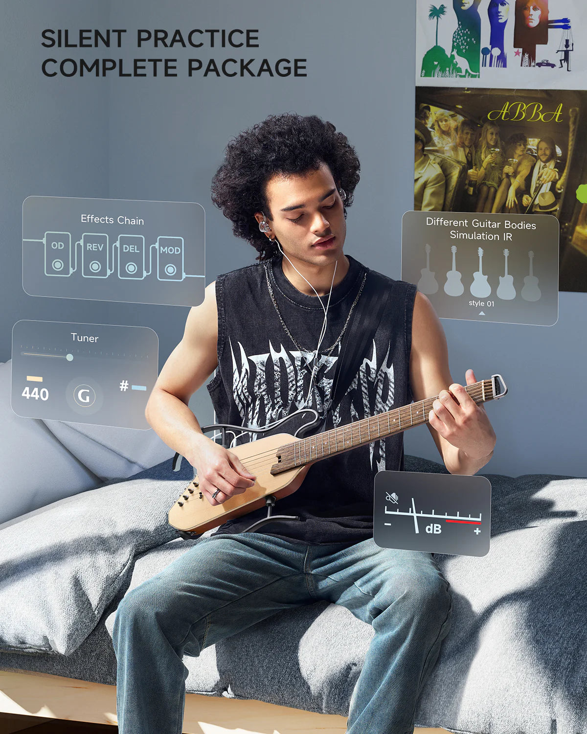 HUSH™ I PRO Acoustic-Electric Travel Guitar Kit with Sound Effects