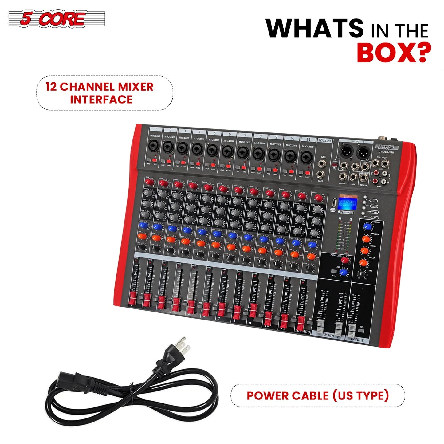 Audio Mixer 12 Channel DJ Equipment with Bluetooth USB Sound Board Console