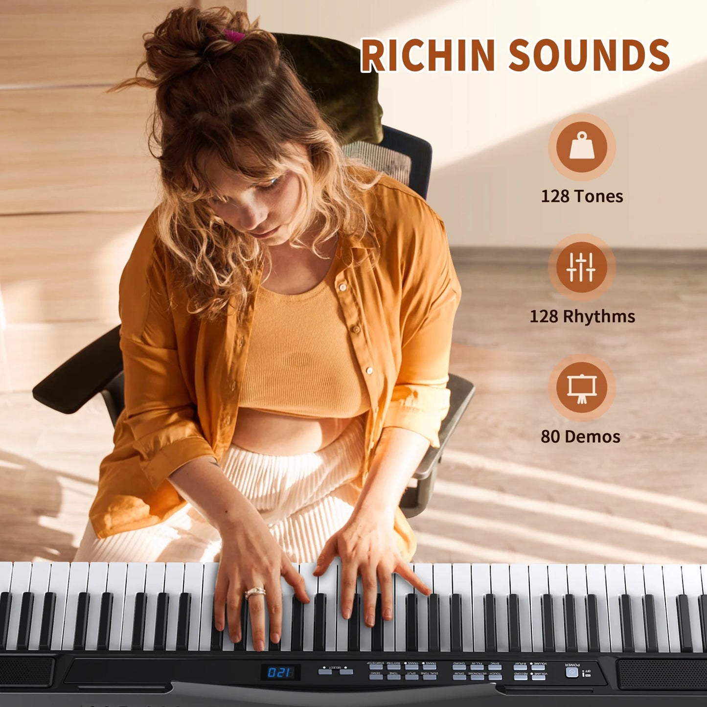 88 Key Digital Piano Keyboard with Stand Full-Size Semi-Weighted Electric Piano with Sustain Pedal, Music Rest, Black