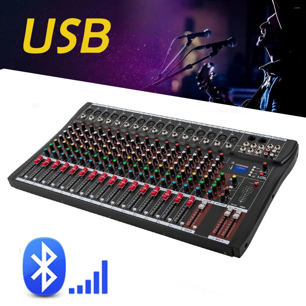 Professional 16 Channel Sound Mixing Console Board USB DJ Wireless Bluetooth Audio Mixer