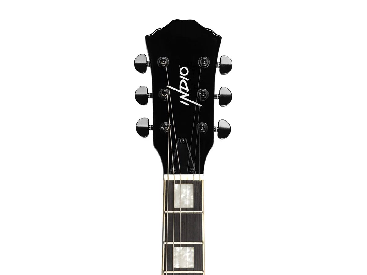 Indio Boardwalk Flamed Maple Hollow Body Electric Guitar - Charcoal, with Gig Bag
