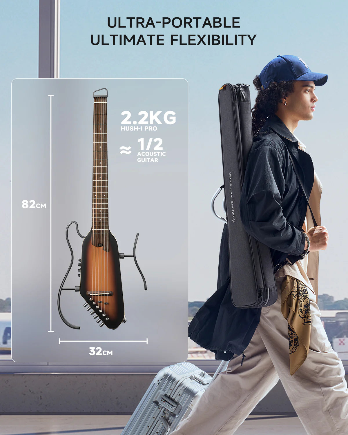 HUSH™ I PRO Acoustic-Electric Travel Guitar Kit with Sound Effects
