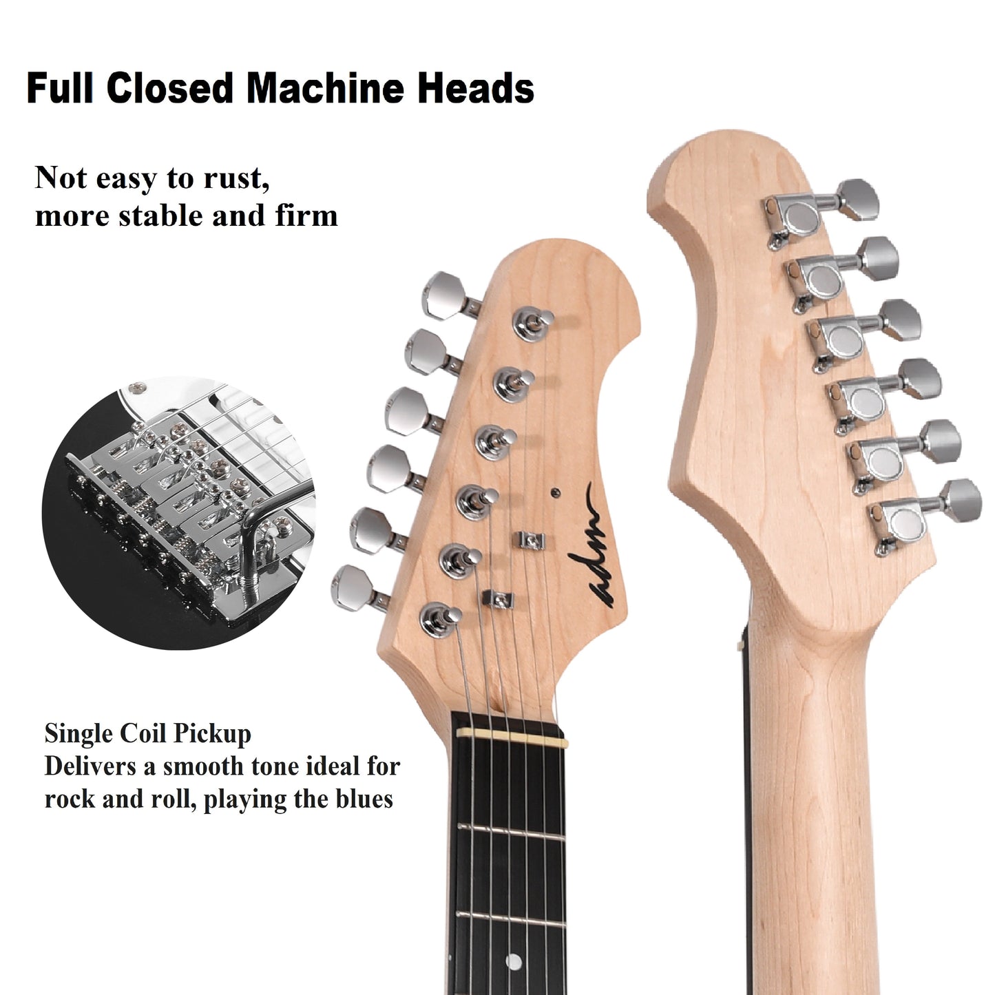 Electric Guitar Solid-Wood Body 39" Beginner Guitar Kit with Amplifier, Bag, Strap, String, Tuner, Cable, Picks and Free Lesson, Black