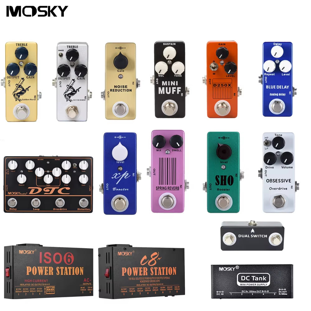 Mosky Guitar Pedal Overdrive Distortion Booster Delay Fuzz Effect Pedal Power Supply Cabinet Simulation Guitar Accessories