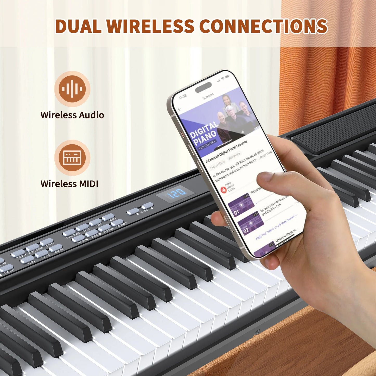 88 Key Digital Piano Keyboard with Stand Full-Size Semi-Weighted Electric Piano with Sustain Pedal, Music Rest, Black