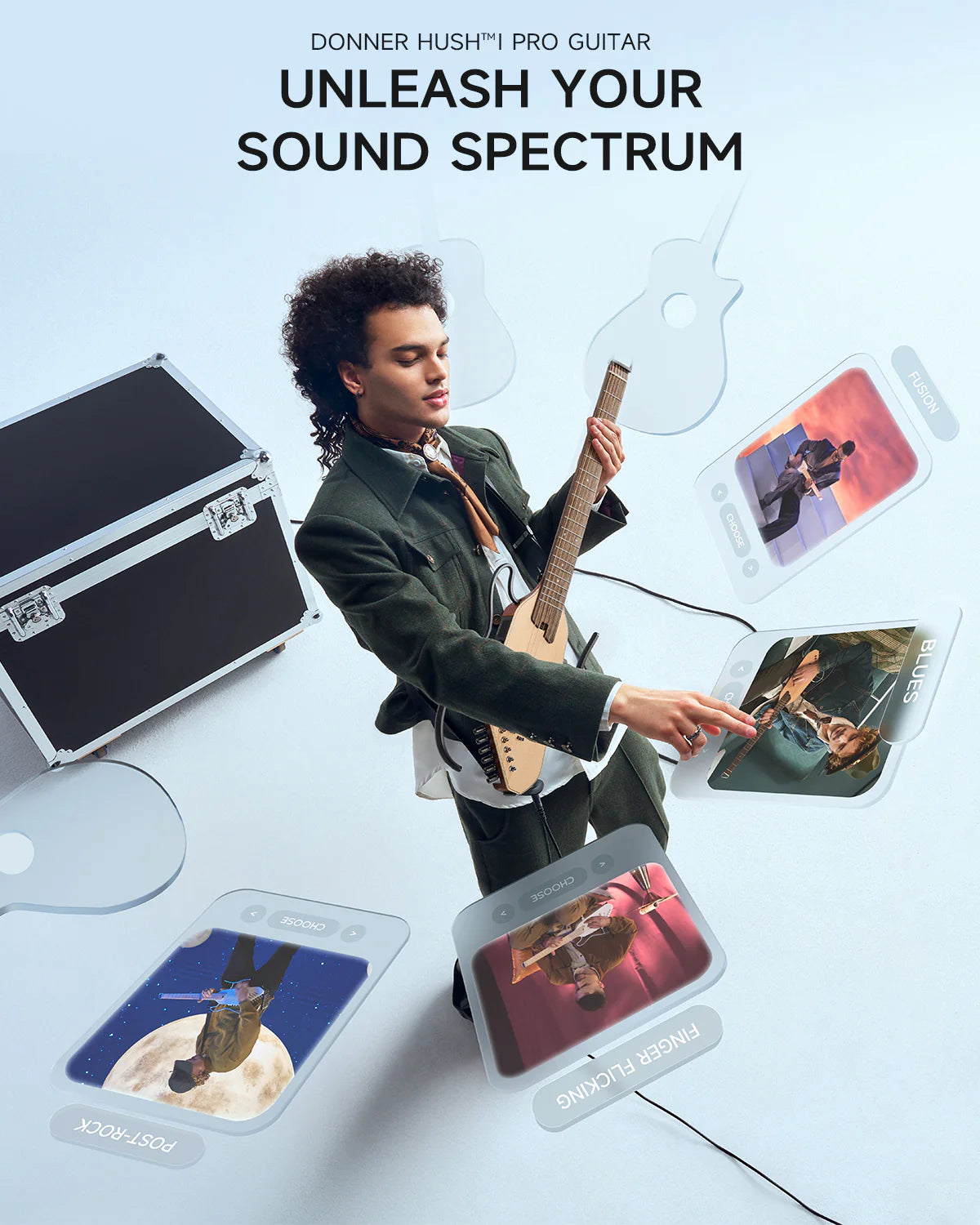 HUSH™ I PRO Acoustic-Electric Travel Guitar Kit with Sound Effects