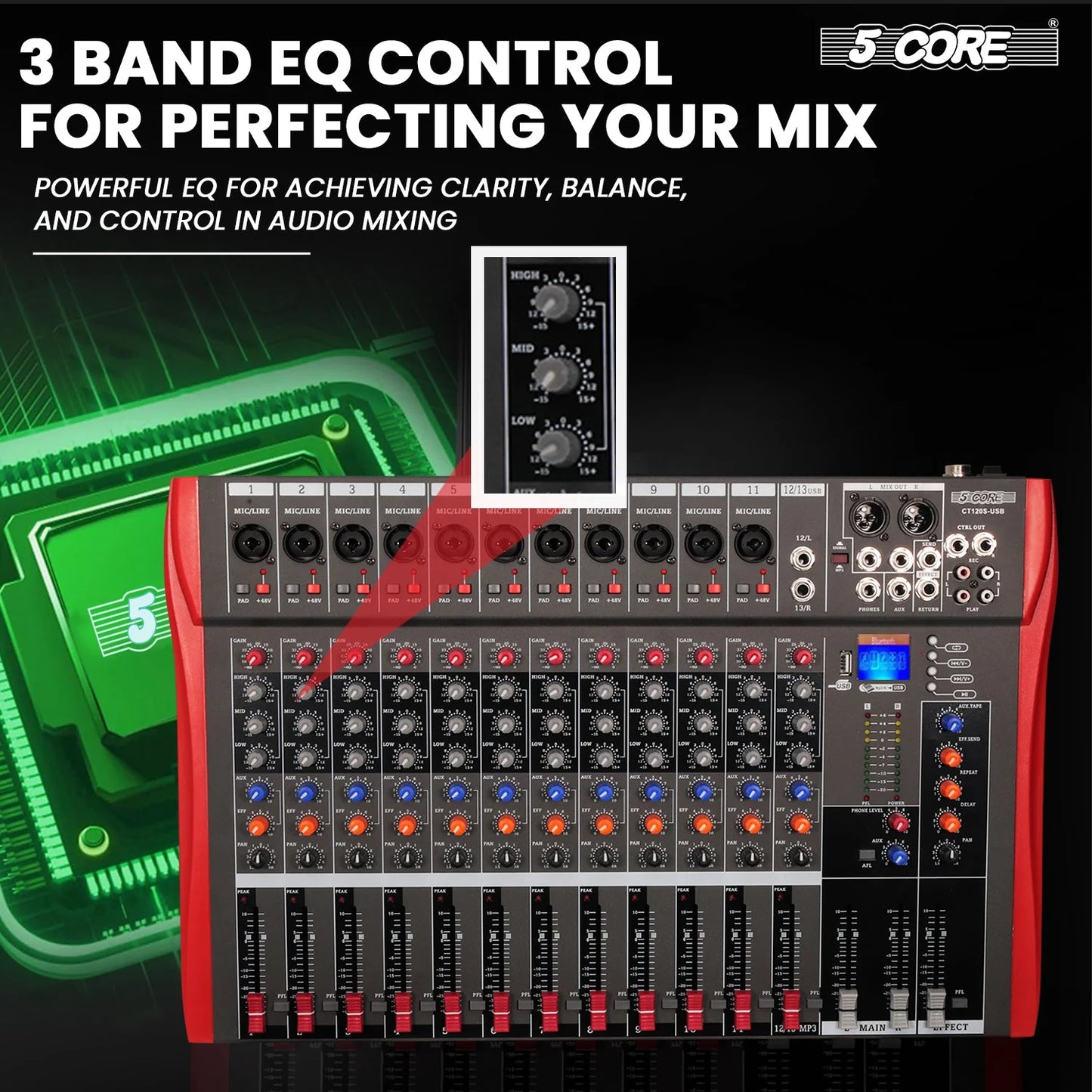 Audio Mixer 12 Channel DJ Equipment with Bluetooth USB Sound Board Console