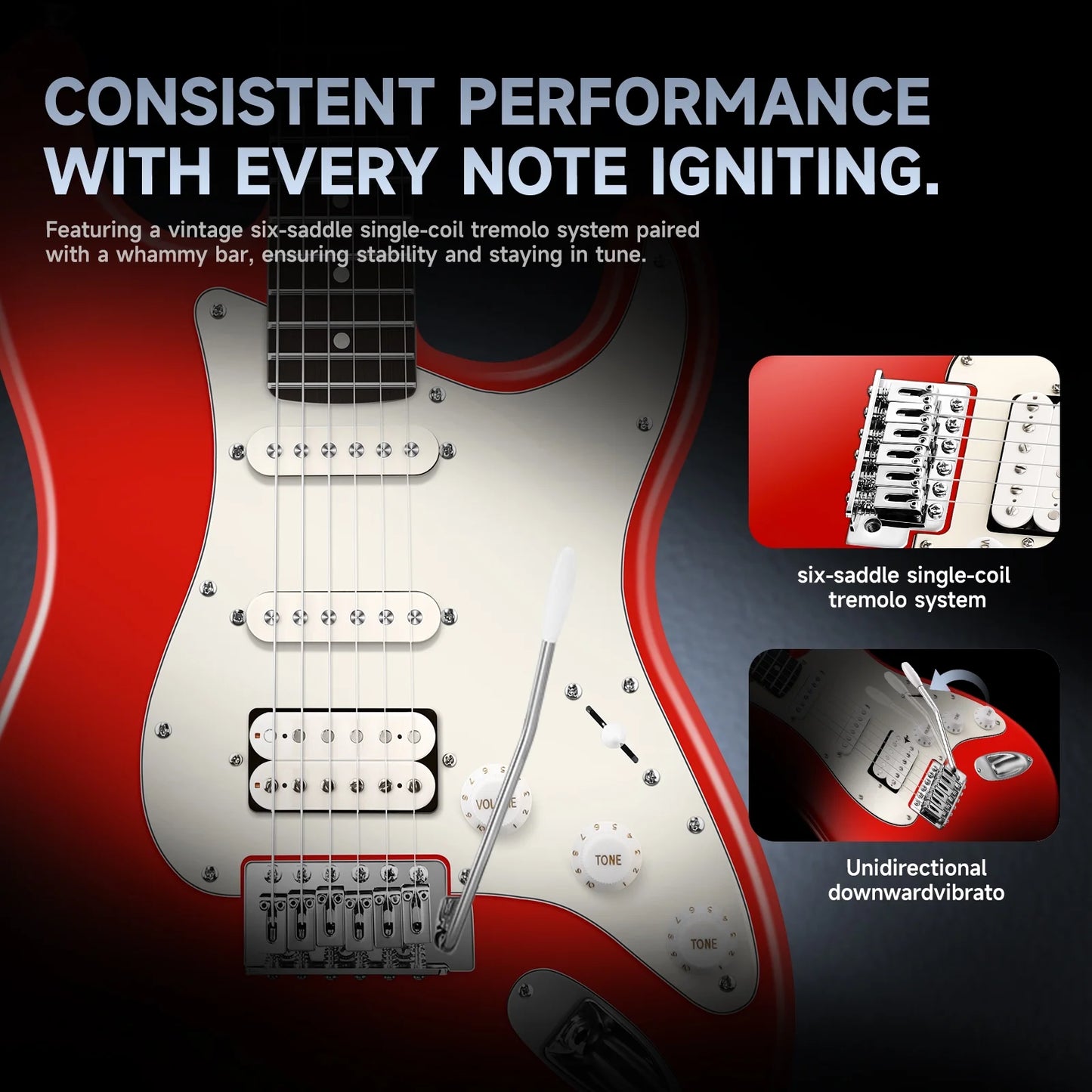 Electric Guitar Solid Body HSS Pickup,With Gig Bag, Q1 ,Red