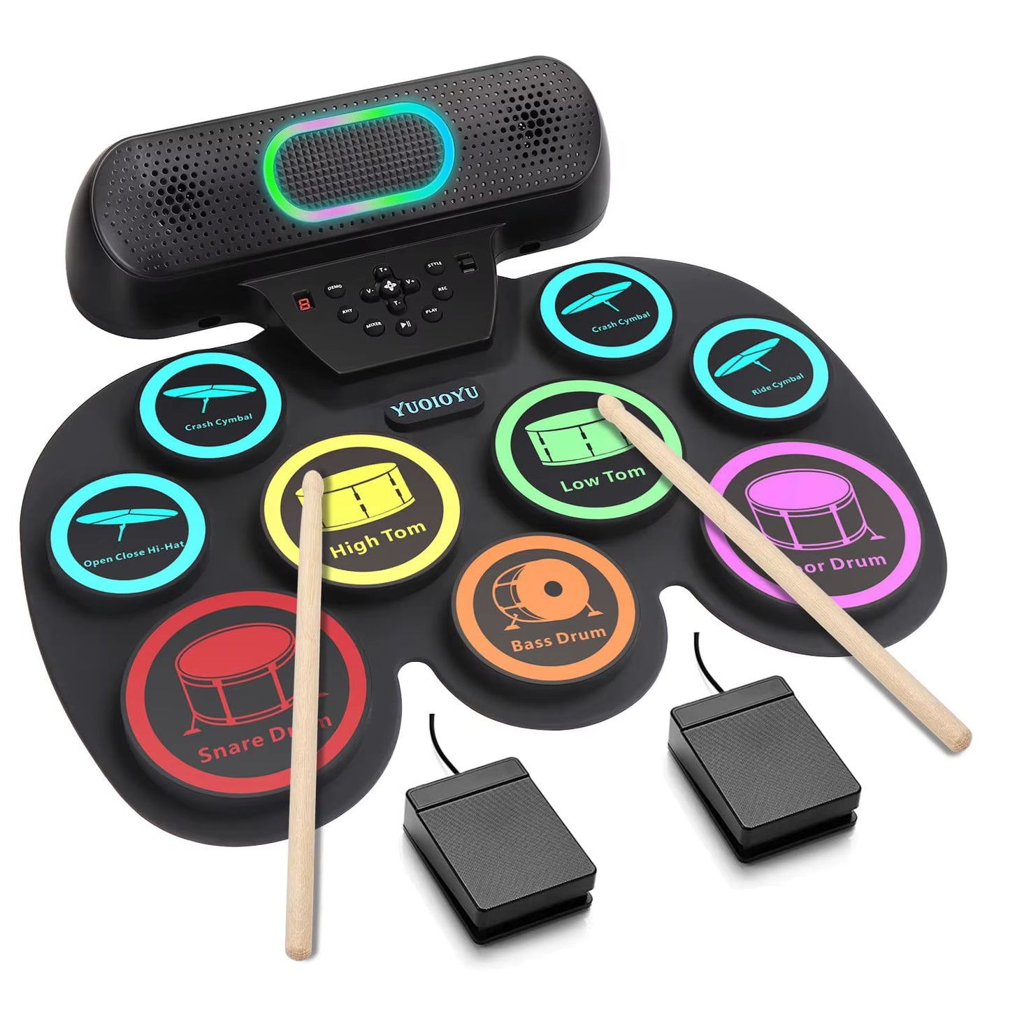 Electronic Drum Set for Kids Adults,9 Pads Portable MIDI Roll-Up Drum Kit with Dual Speakers/Headset Jack/Drumsticks/Foot Pedals